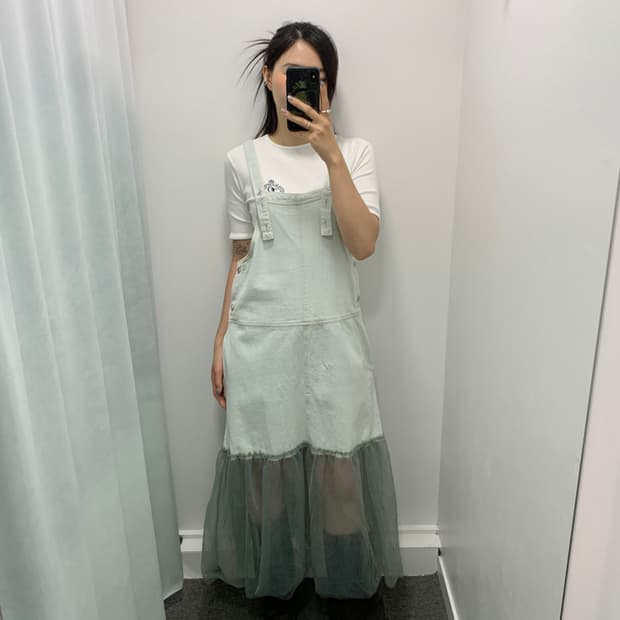 멜빵 치마 레이어드 샤스커트 발레코어