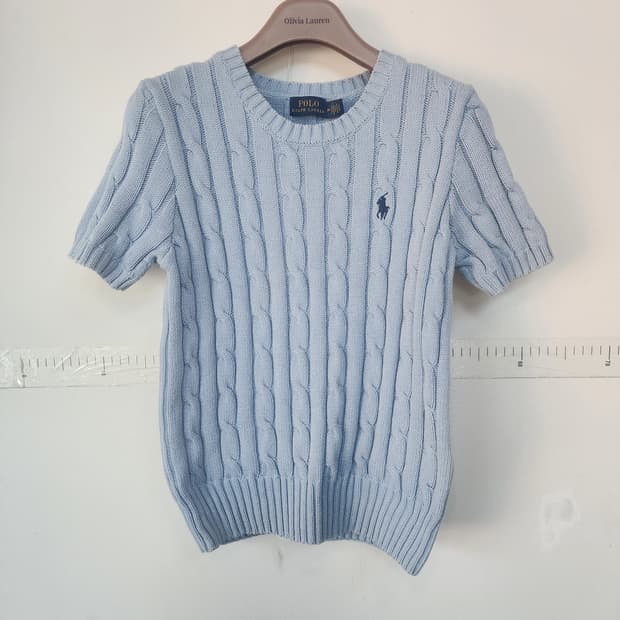 폴로 랄프로렌 케이블 반팔 니트 하늘색