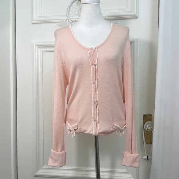 coral pink lining bow point cardigan