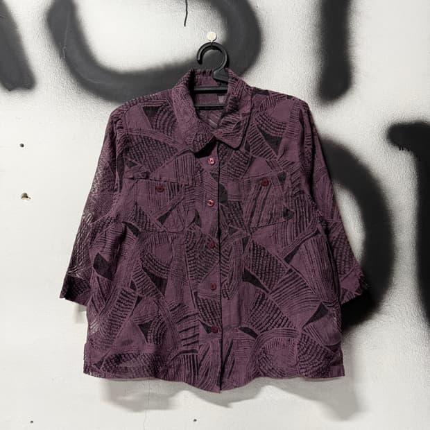 VTG 빈티지 퍼플 멀티 패턴 시스루 카라 셔츠 자켓
