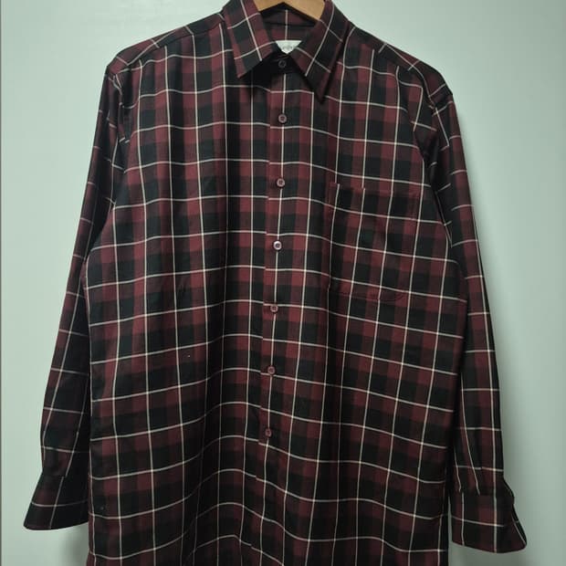 YSL 입생로랑 버건디 체크셔츠남성 100사이즈