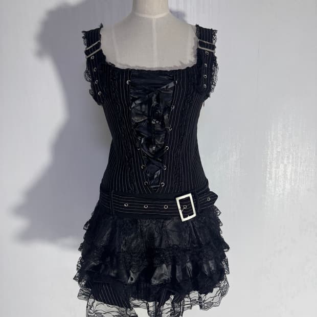 Acdc rag 핀 스트라이프 드레스 고딕 로리타 레이스 y2k