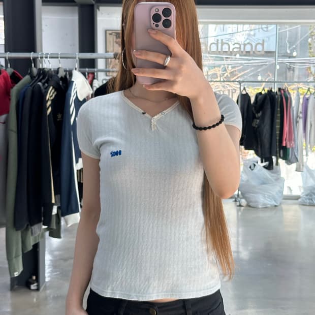 히스테릭글래머 HG 버튼 배색 반팔티