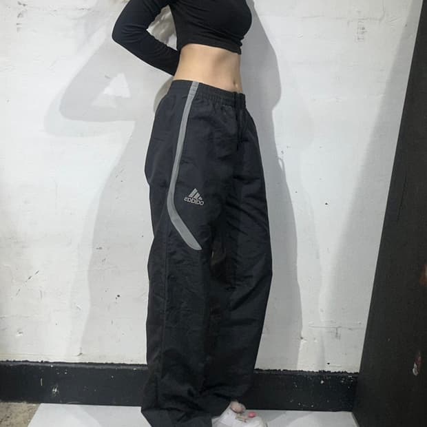 아디다스 블랙 와이드 그레이 사이드 라인 트랙 팬츠 추리닝 바지 S