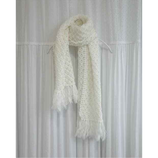 Ivory Crochet Tassel Scarf