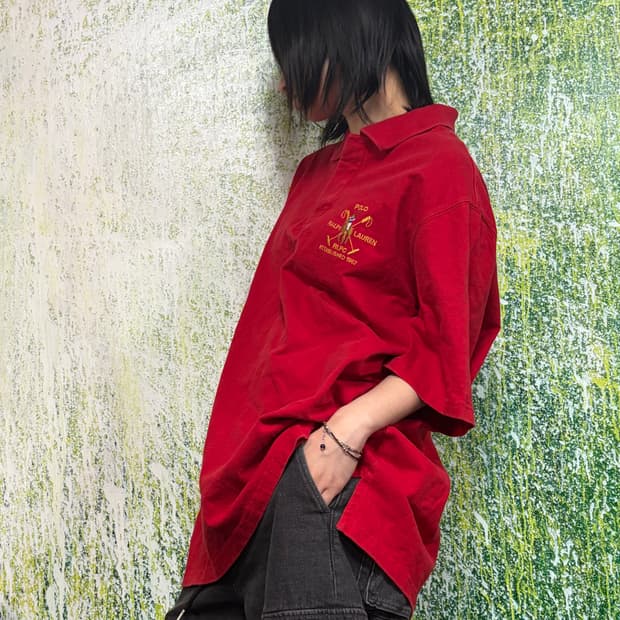 폴로 빅포니 레드 럭비 반팔 카라 티셔츠 XL