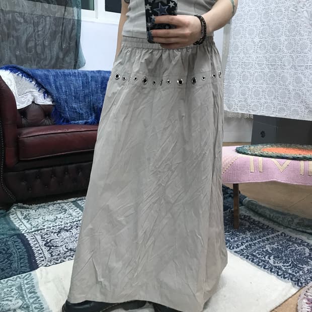 빈티지 여성 스터드 밴딩 나일론 롱스커트 