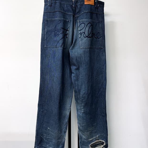 올포원 백 레터링 로고 하드 데님 팬츠