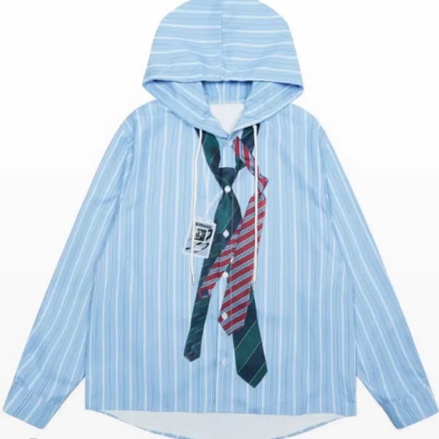 스트라이프 후드 티셔츠