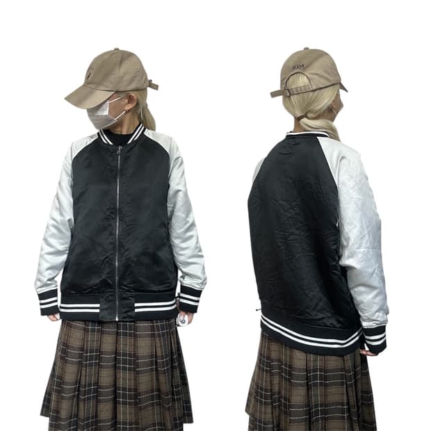 일본 빈티지 블랙 화이트 스카잔 자켓