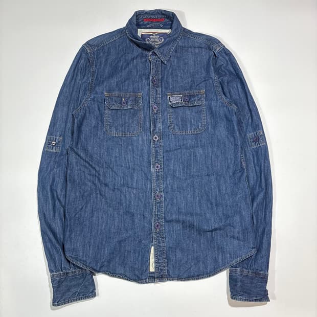 슈퍼드라이 워싱 데님 셔츠