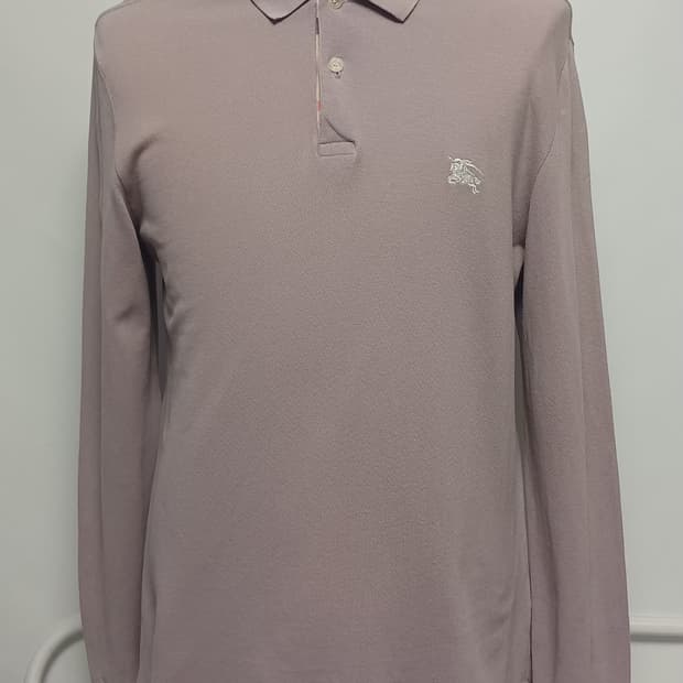 버버리 브릿 하우스체크 롱슬리브 폴로 셔츠 (라벤더 그레이)