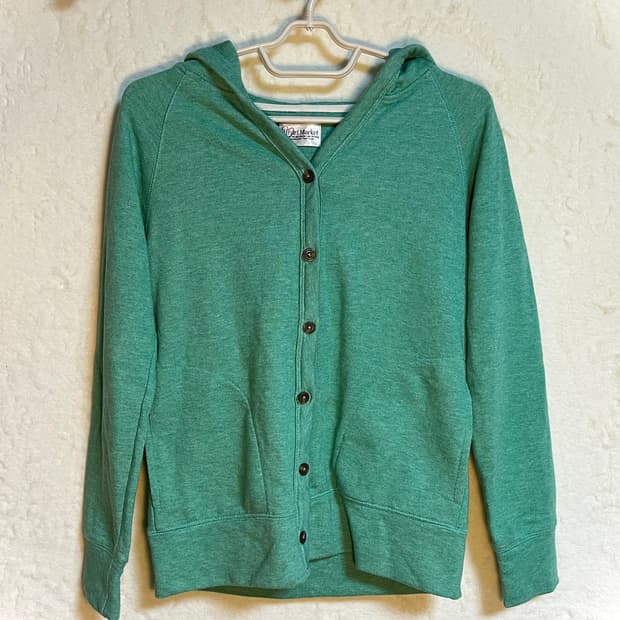빈티지 청록 후드 집업 가디건 아우터