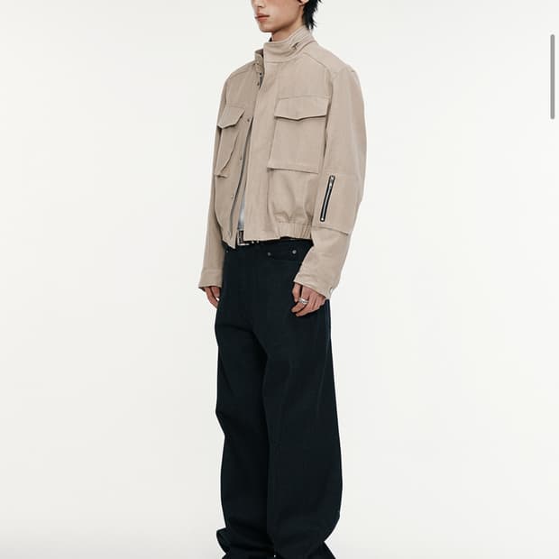 알렌느 크롭 밀리터리 코튼 블루종 베이지