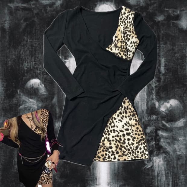 Gumzzi gyaru 갸루 레오파드 롱슬 원피스