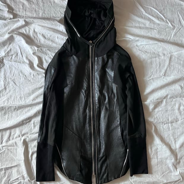 Vintage Leather Zip Detail Hood Jacket