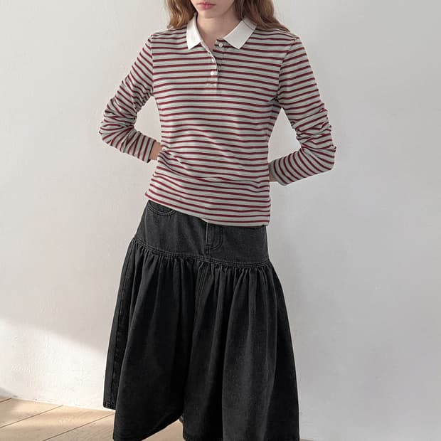 시눈 플레어 데님 스커트 블랙