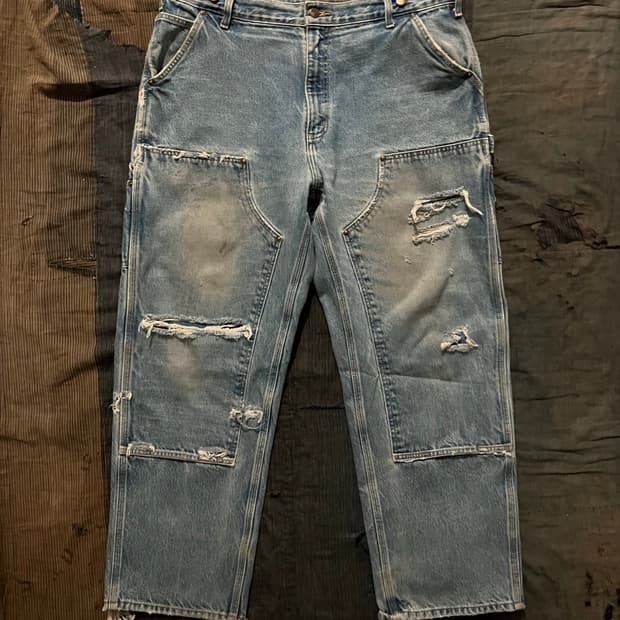 00s 빈티지 칼하트 B73 DST 더블니 디스트레스드 데님 팬츠