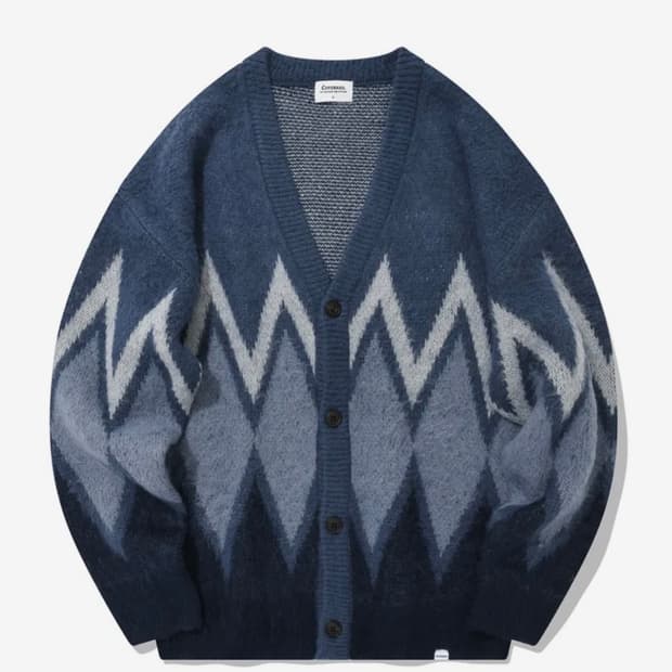 커버낫 아가일 모헤어 니트 가디건 네이비