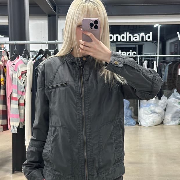 게스 그레이 바이커 자킷