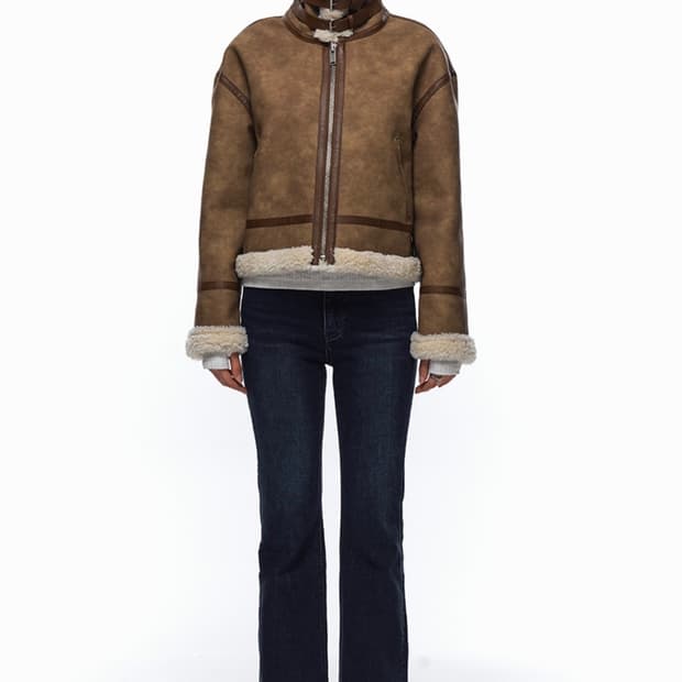 하이넥 퍼 무스탕 카멜