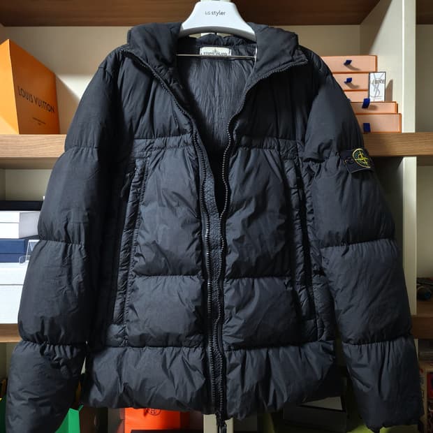 [정품]20FW 스톤아일랜드 크링클랩스 후드 패딩 M 블랙