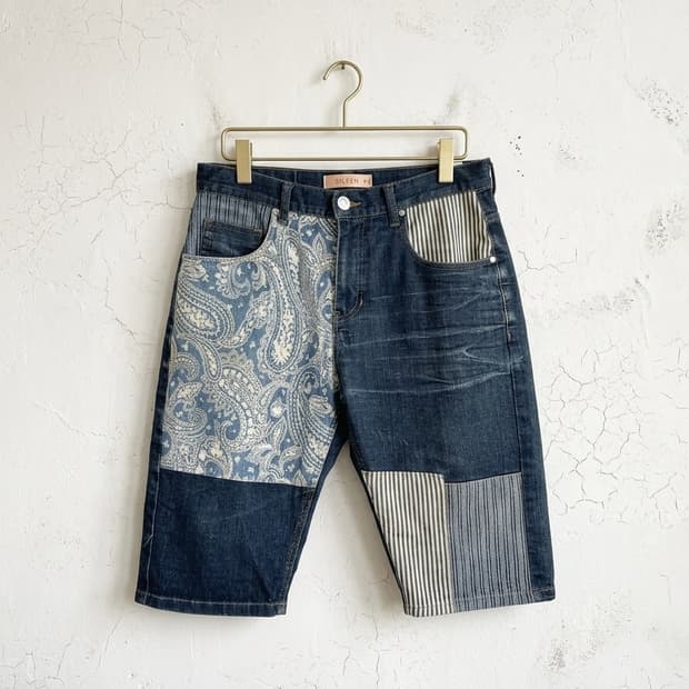  에비스 페이즐리 패치워크 데님 쇼츠