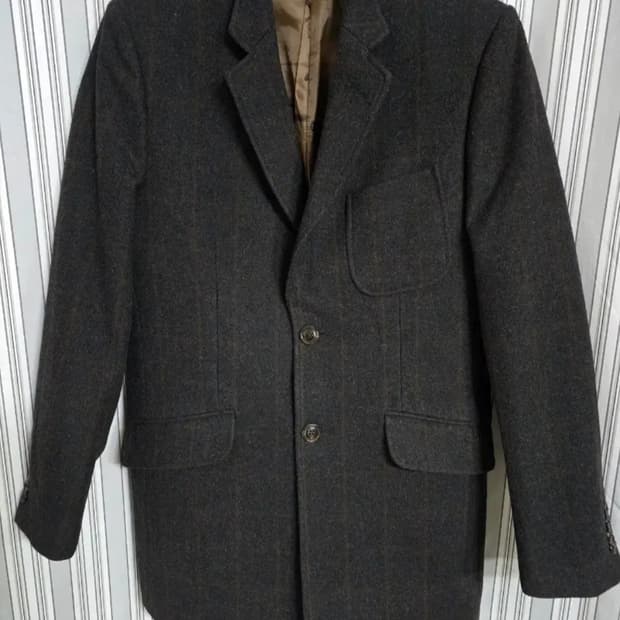 (100) 커스텀멜로우 헤링본 울 체크 자켓 브라운