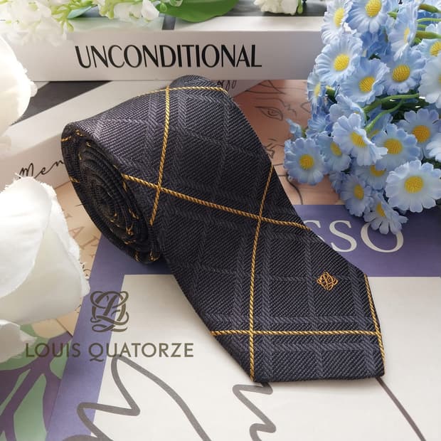 루이까또즈 실크 블랙 체크 넥타이 7.7cm A+등급 K2496