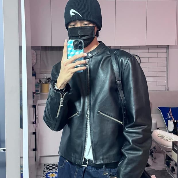 토니웩 레더 카프 레이서 블루종 자켓  L 사이즈