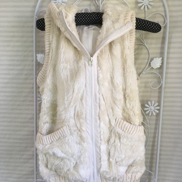 jpn vintage 아이보리 퍼 니트 후드 베스트 