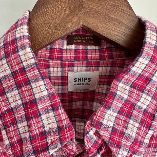 SHIPS 타탄체크 버튼다운 풀오버 반팔 셔츠 (MADE IN USA)