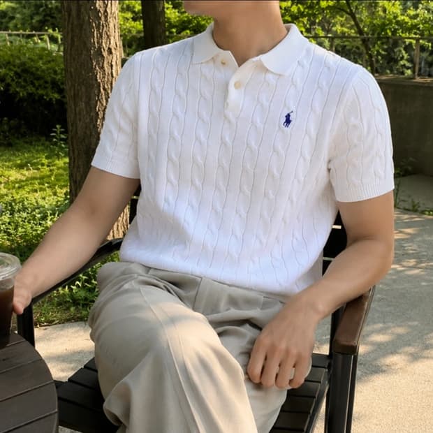 (새상품)폴로 남성 케이블니트 반팔 티셔츠