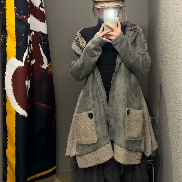 빈티지 레오파드 스웨이드 코트