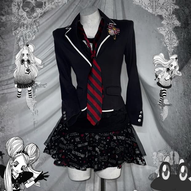 로사체리 슈가슈가룬 듀크 쇼콜라깔 스트라이프 키치 펑크 프레피 코디세트 