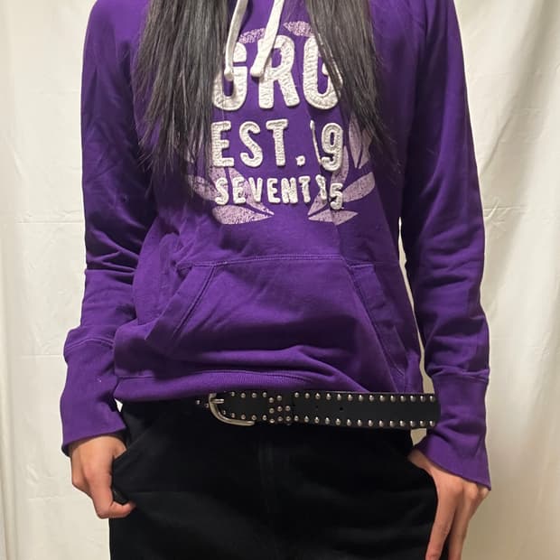 빈티지 프린팅 퍼플 후드티