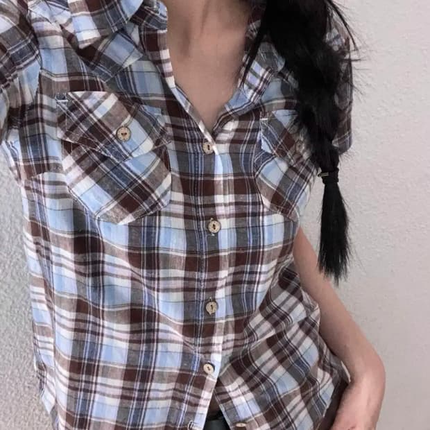 빈티지 반팔 체크 셔츠 딸기초코 아보라빈티지