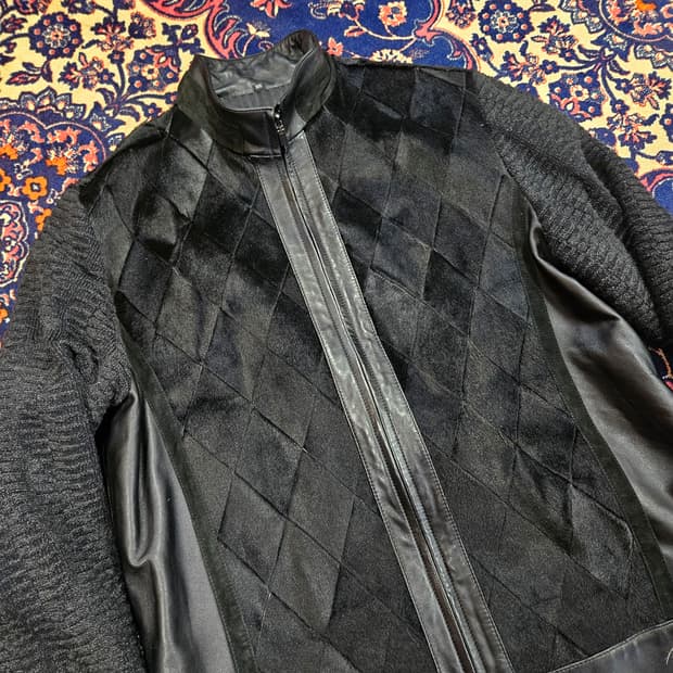 헨드메이드 램스킨 니트 레이어드 다이아몬드 스웨이드 양가죽자켓