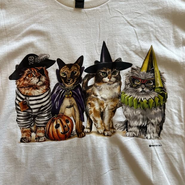할로윈 고양이 4총사 그래픽 티셔츠 - L