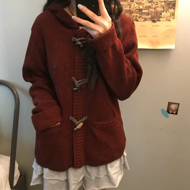 Bean Pole 빈폴 모 100% 떡볶이 니트 후드집업