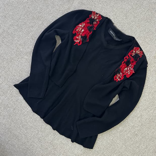 90 빈티지 레드컬러 프릴 가디건 0410D