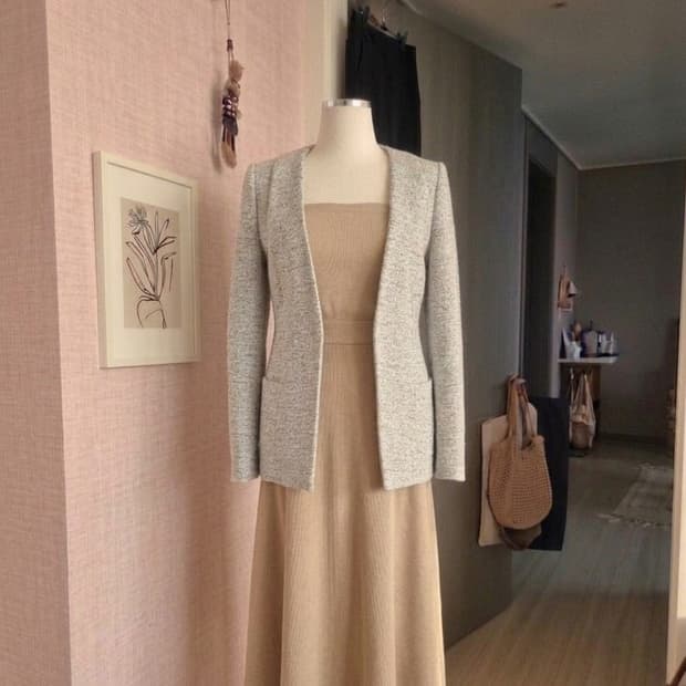 [Mojo.S.Phine] 모조에스핀 고급 트위드 노카라 재킷 (55사이