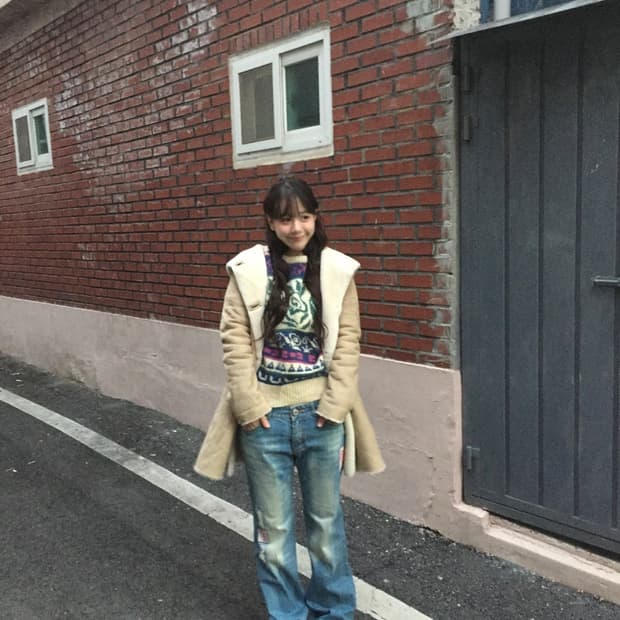 베이지코트 퍼코트 패치청바지 니트 울니트 빈티지세트