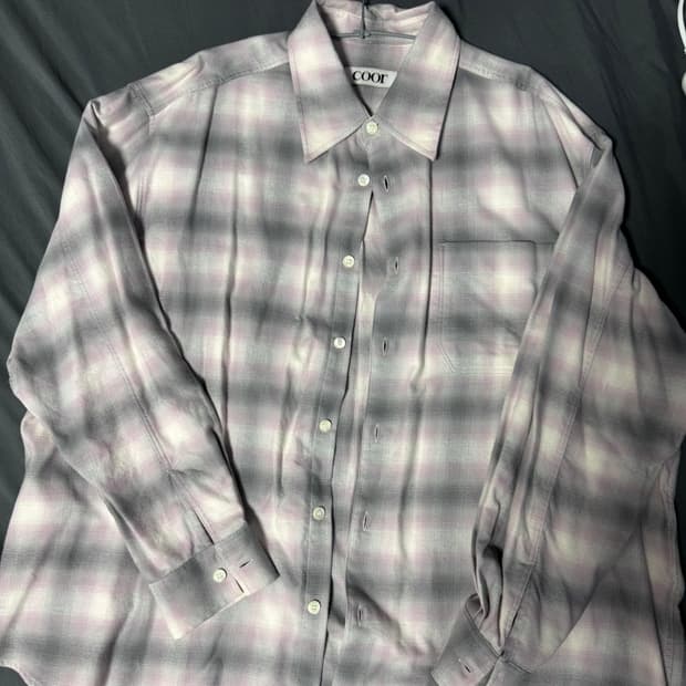 쿠어 옴브레 체크 오버사이즈 셔츠 (그레이핑크)