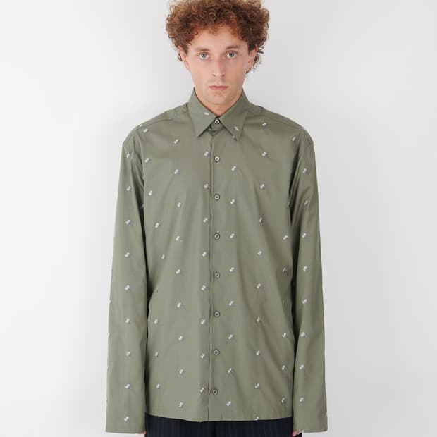 [S,M,L]리에르 플라워 코튼 셔츠/카키 그레이