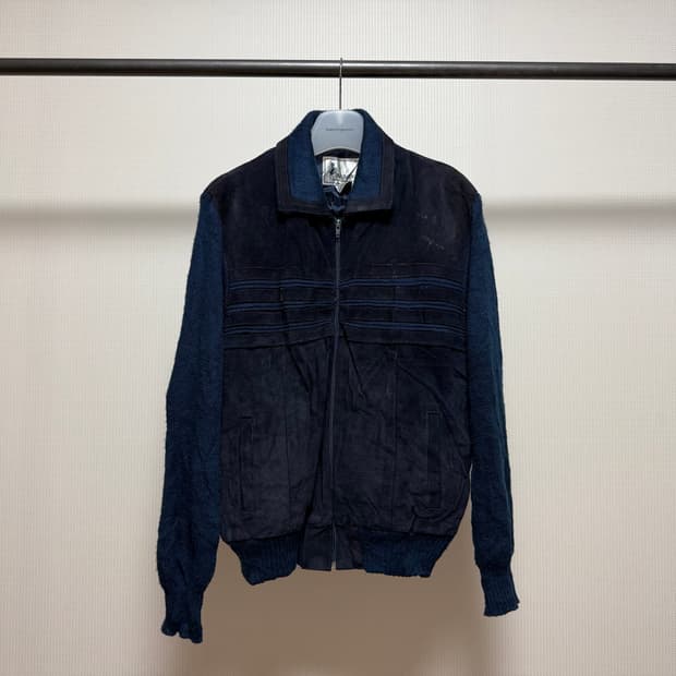 Cowhide & Knit Mixed Jacket