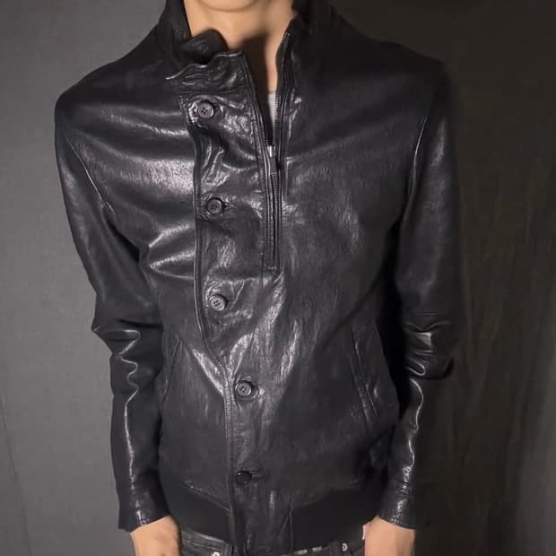 Double neck lamb skin leather jacket 