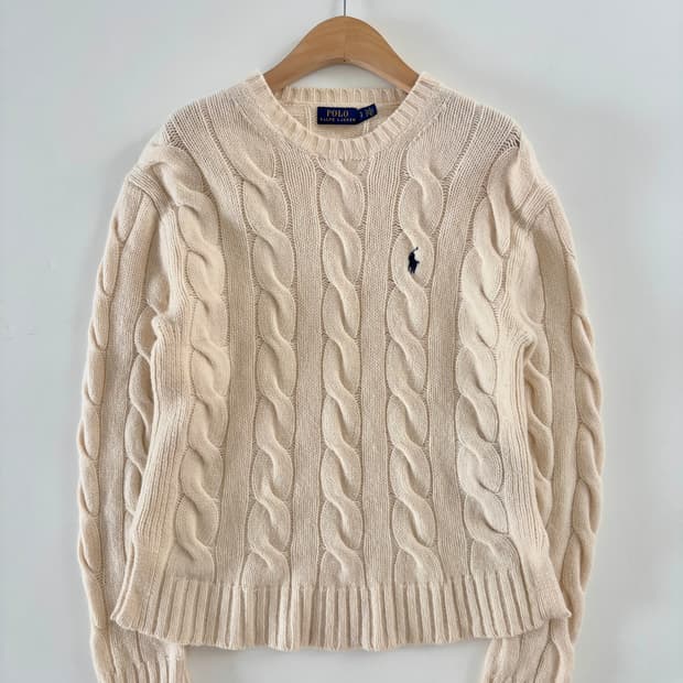 Polo 폴로 랄프로렌 신형 캐시미어10% 아이보리컬러 케이블 니트