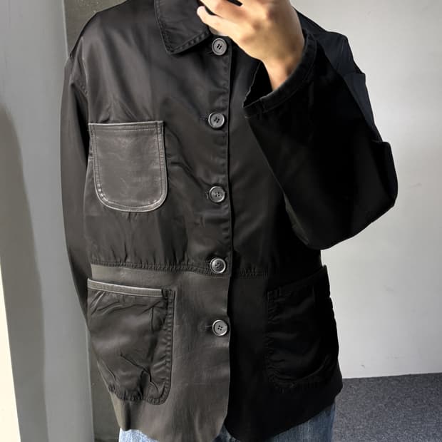 GGG 뿌르 옴므 90s 나일론 레더 자켓