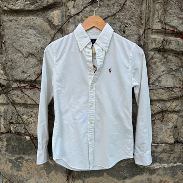 폴로 랄프로렌 빈티지 화이트 옥스포드 셔츠 유니폼 xs 여성 우먼